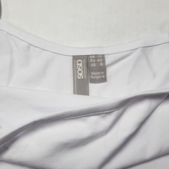 ASOS White Cotton Blend Casual Spaghetti Strap Crop Top Size 8 - Picture 2 of 6